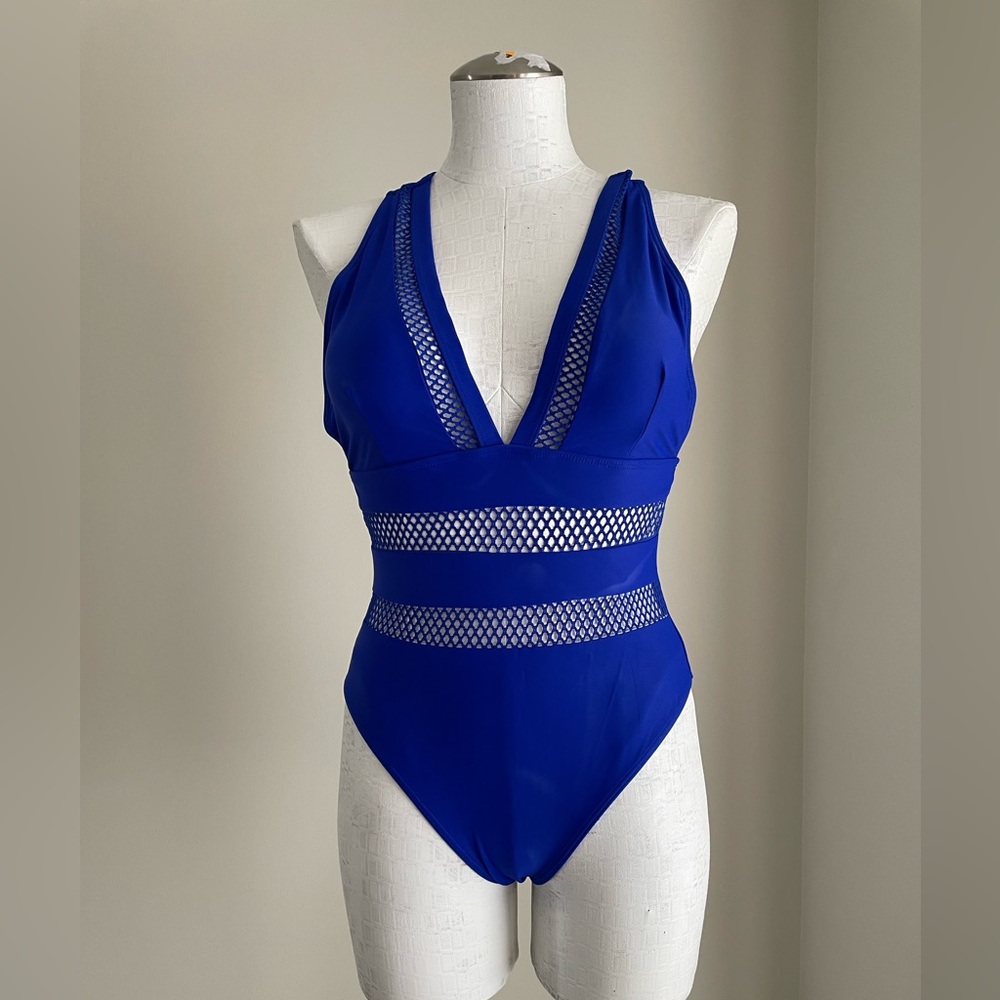 (M) SHEIN Elegant Blue One-Piece Swimsuit
